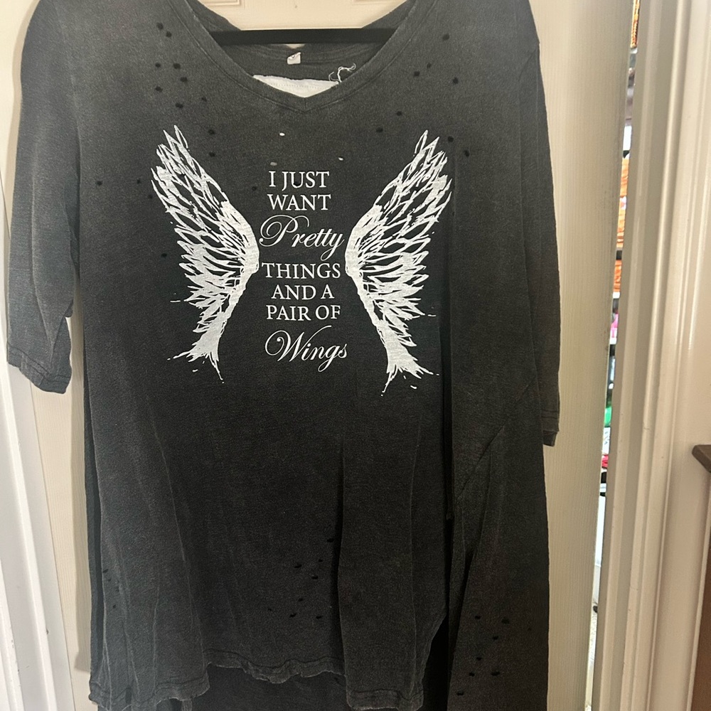 Women's Black Graphic Tee with Wings